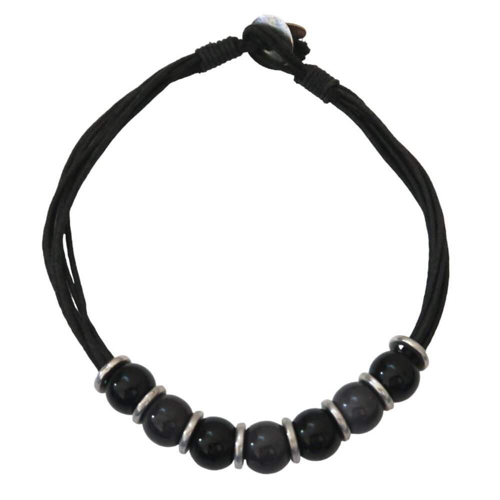 CARACOL multi strand cord necklace with Black & Gray beads